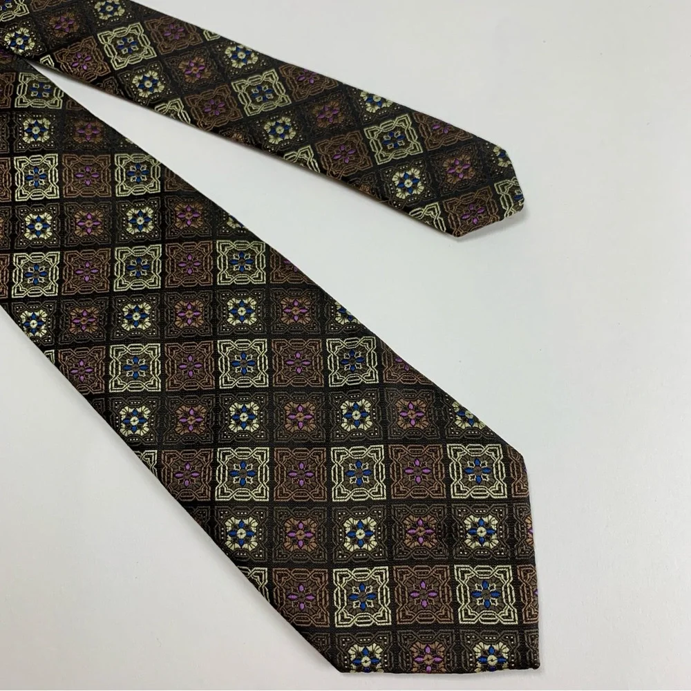 Hi-Tie‎ Tie Men's 100% Silk Brown Tone Geometric 3.25